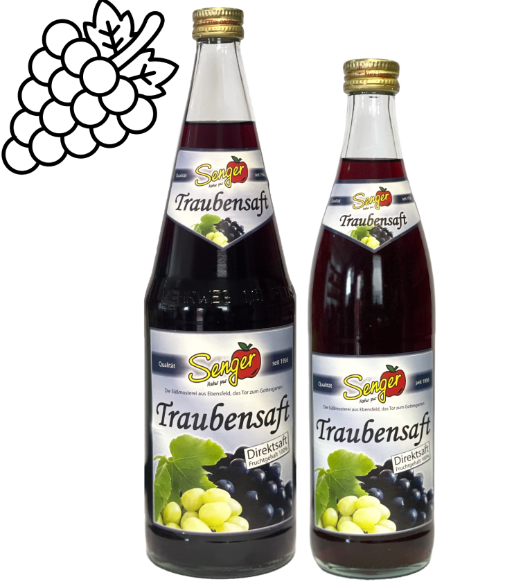 Traubensaft Zwei Flaschen Traubensaft, eine 1,0L Flasche und eine 0,5L Flasche.